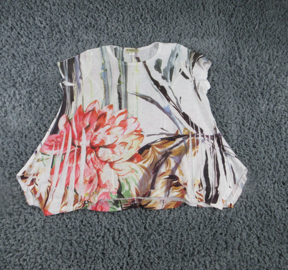Impulse California Shirt Womens Petites Large PL White Pink Floral Pullover Top